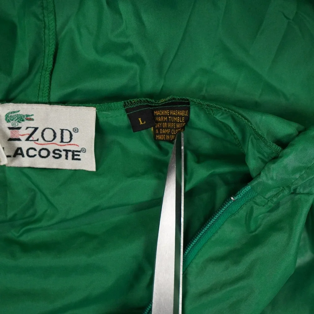 VTG‎ Izod Lacoste Anorak Mens Large Green Packable Windbreaker Hooded Jacket Y2K
